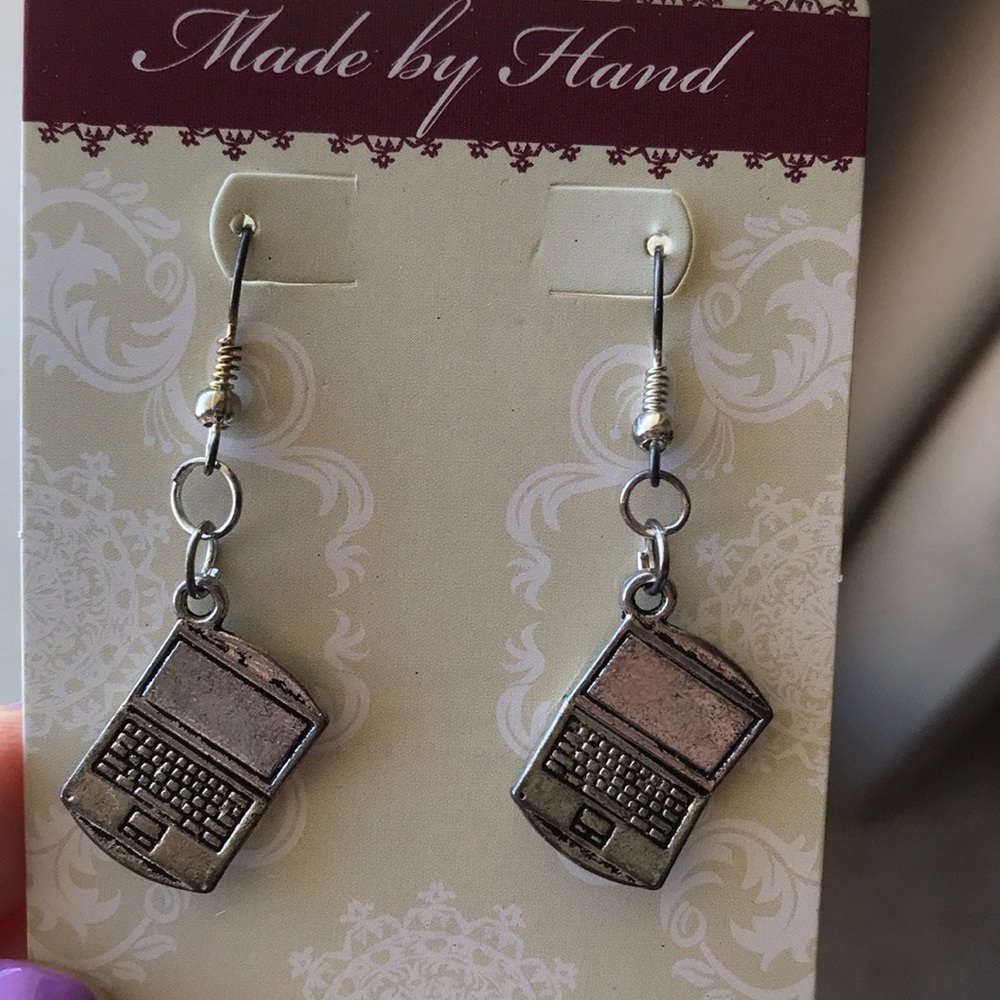 Silver Tone Pierced Laptop Earrings